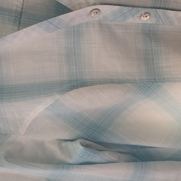 Soft Surroundings pearl button‎ down top pale blue white plaid womens ext… - Picture 7 of 13